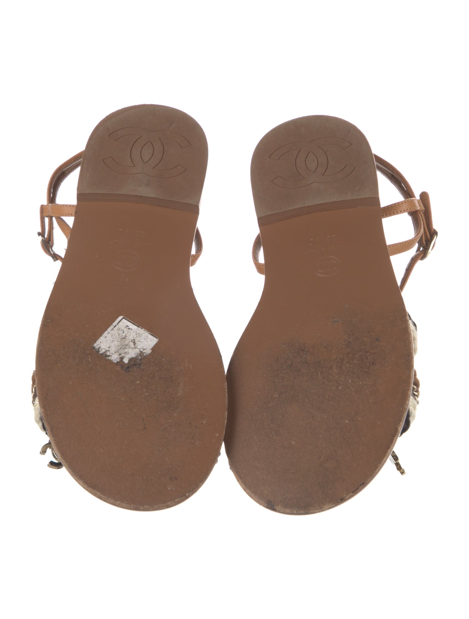 Chanel Interlocking CC Logo Leather Slingback Sandals